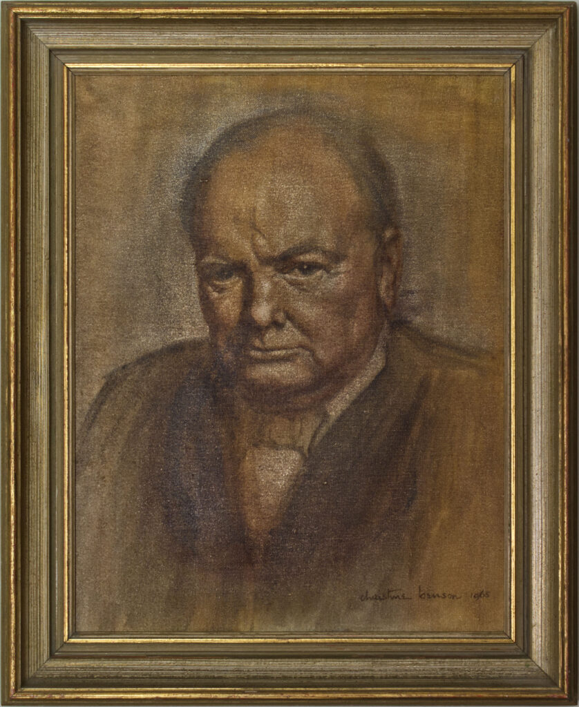 A portrait painting of Sir Winston Churchill