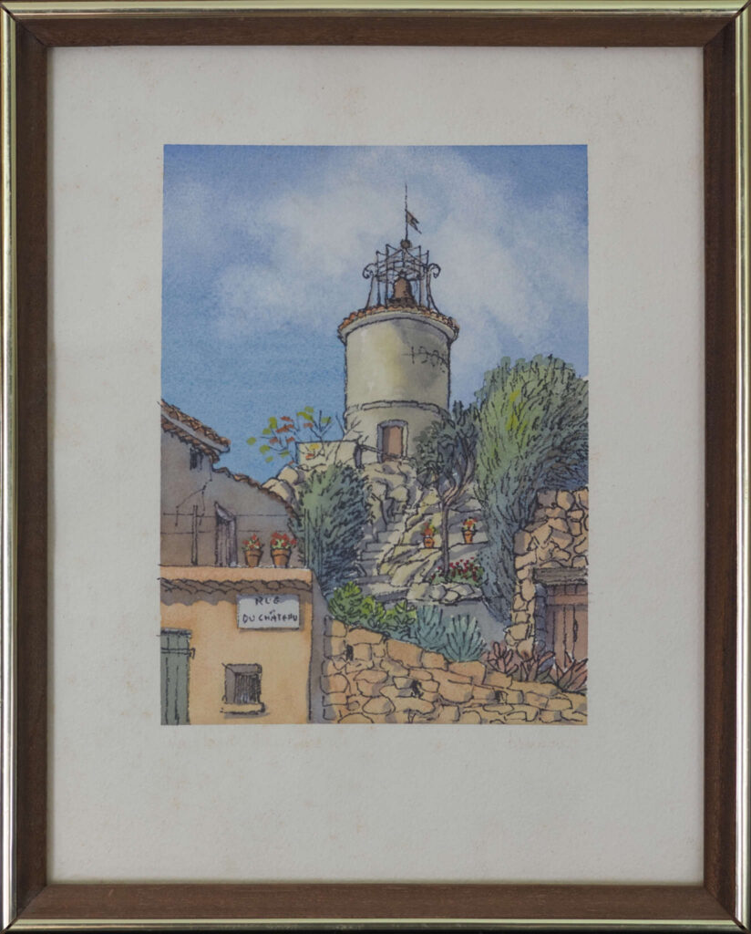 The Clock Tower at Fayence, France - watercolor painting