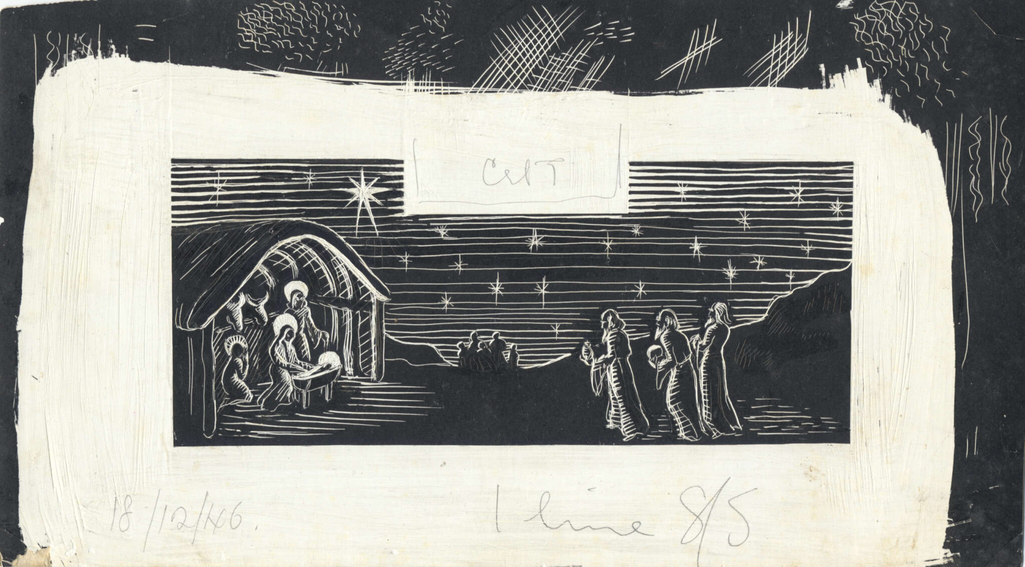 Gaumont British Junior Club Vol.1 No.1 1947-01 Nativity Scene original scraperboard