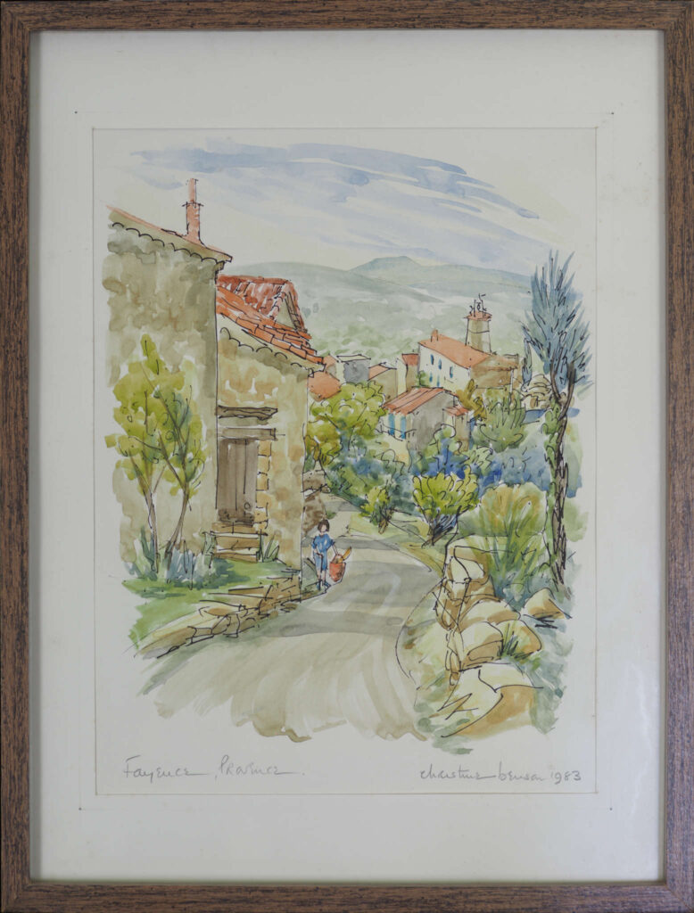 View from Up the Hill on the Rue du Chateau, a watercolor