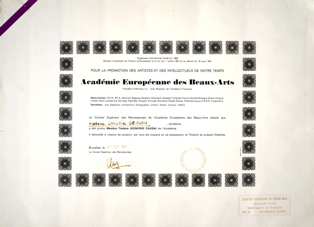 European Academy of Beautiful Arts - Membership - 1979