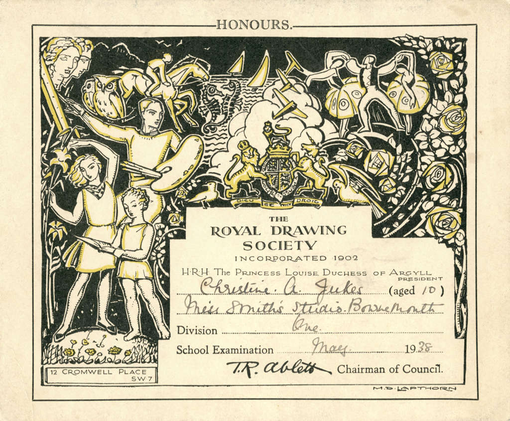 Royal Drawing Society Honours, Division One, May,1938