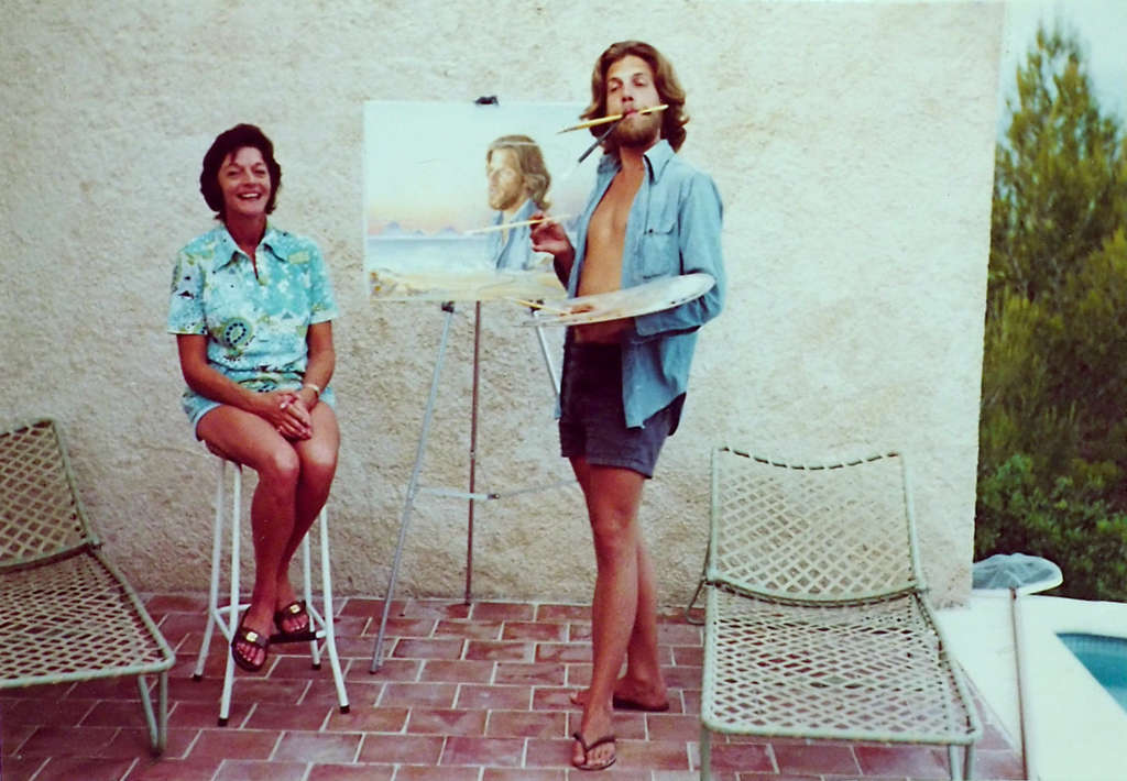 Conrad Selvig with CAB in front of Fantasy at Dawn painting with the model pretending to be the artist