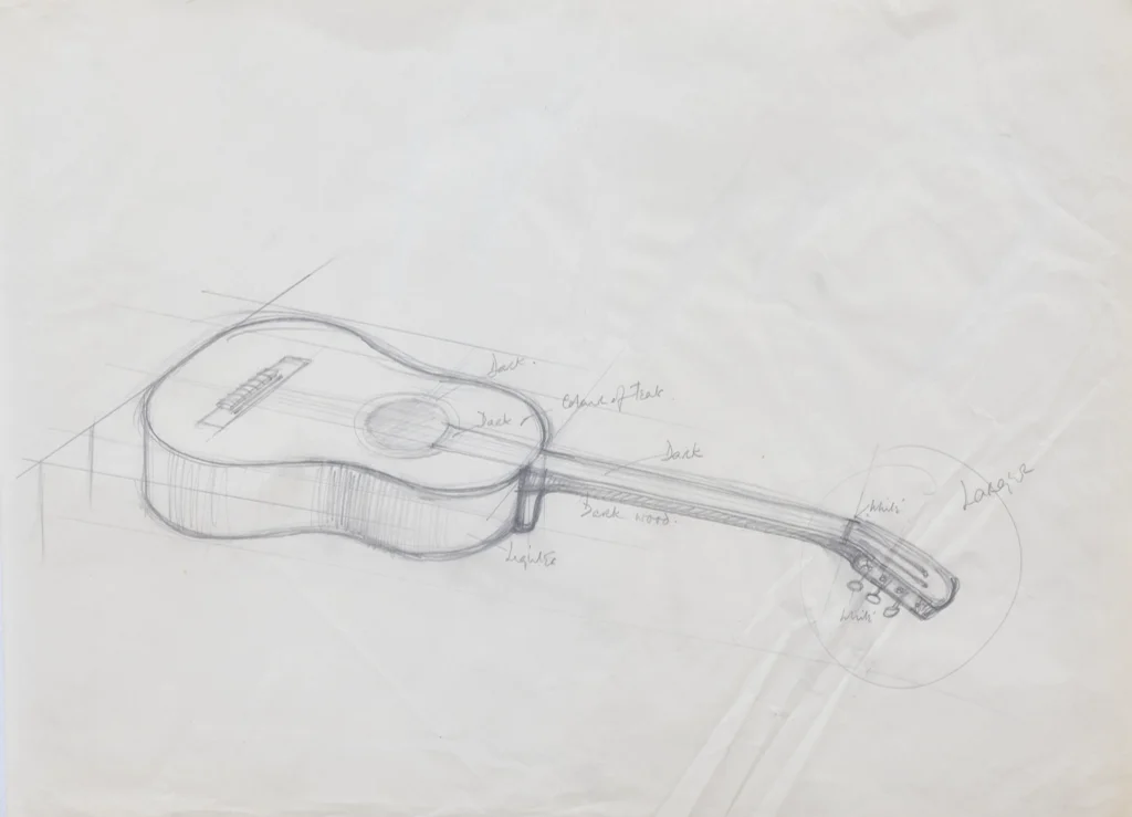 A working sketch of a guitar for Serenade painting.