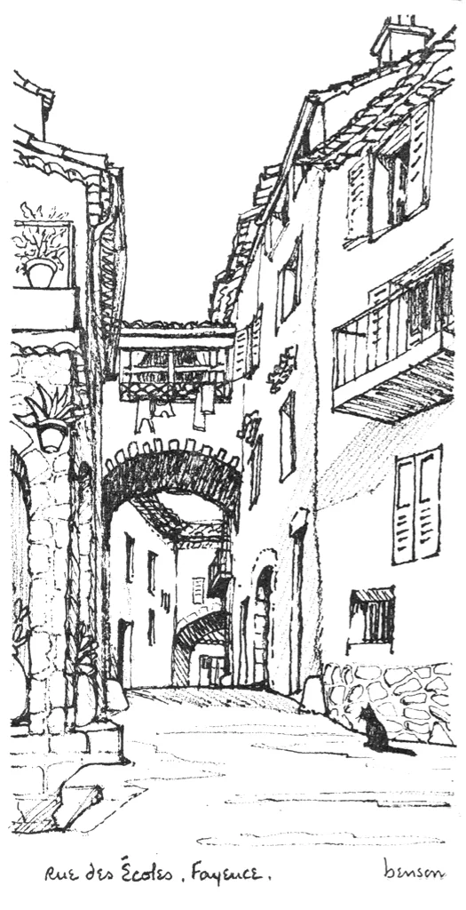 Fayence - Rue des Écoles black an white line drawing