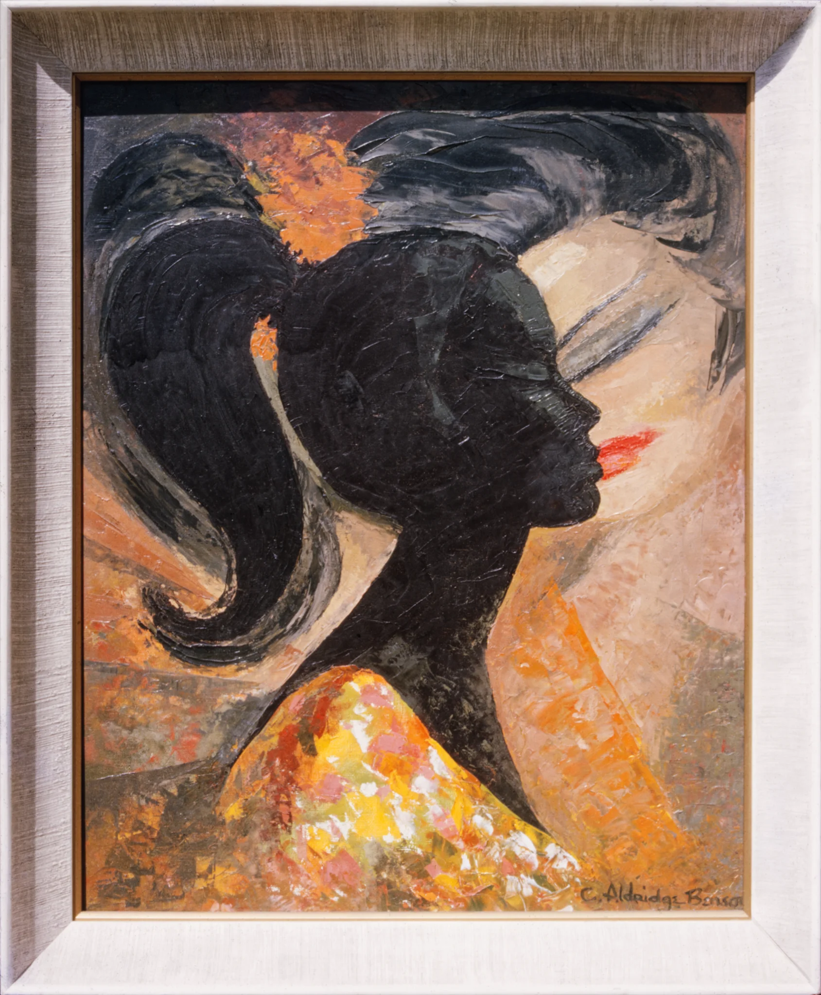 A female profile in black shadow with a distorted full shadow behind