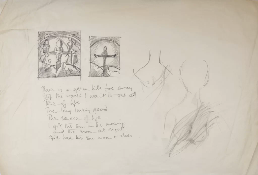 A sketch of the tone values for the Quo Vadis painting and alist of alternate titles.