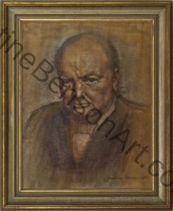 A portrait painting of Sir Winston Churchill