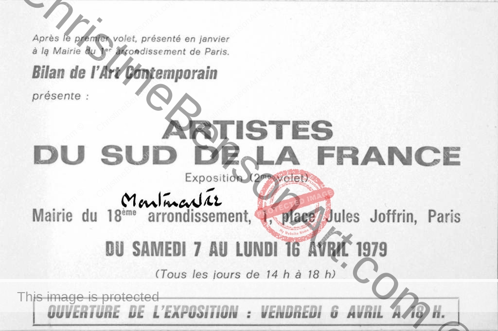 Flyer for ARTISTS FROM THE SOUTH OF FRANCE exhibition- Montmartre - Paris 1979