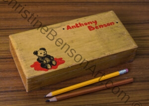 Anthony's Pencil Box with painted teddy bear and his name