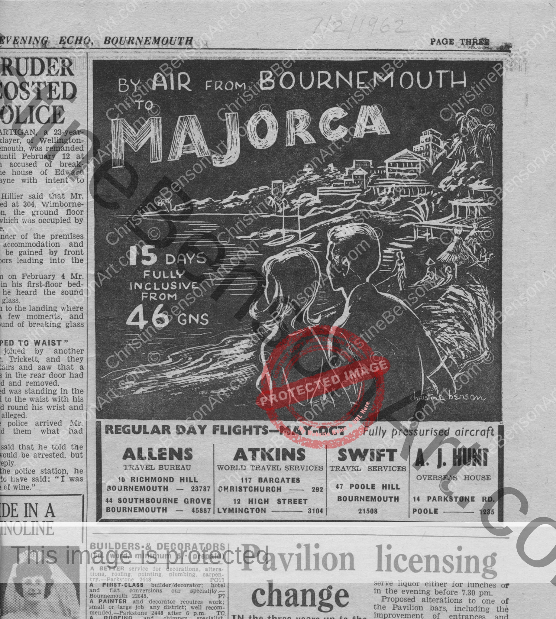 Bournemouth Evening Echo July 2, 1962 Fly to Majorca Newspaper Ad