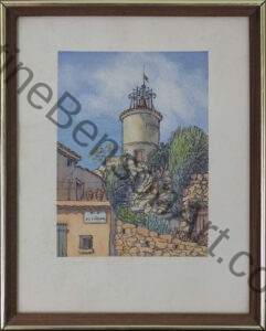 The Clock Tower at Fayence, France - watercolor painting