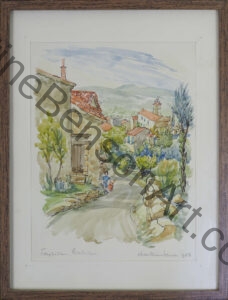 View from Up the Hill on the Rue du Chateau, a watercolor