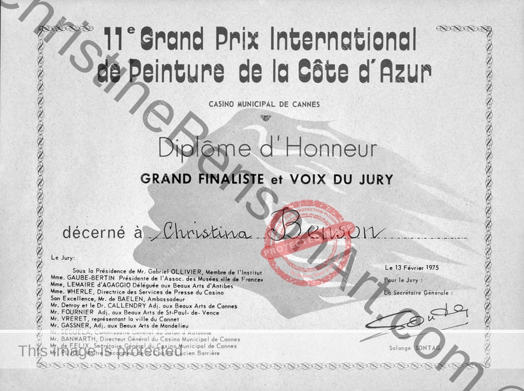 11th Grand Prix International de Peinture de la Cote d’Azur – Grand Finalist and Vote of the Jury