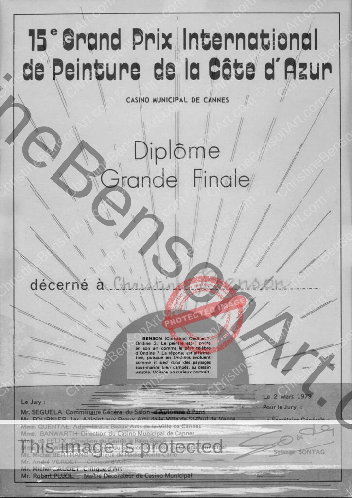 15th Grand Prix International de Peinture de la Cote d'Azur - Grand Finalist Diploma - 1979