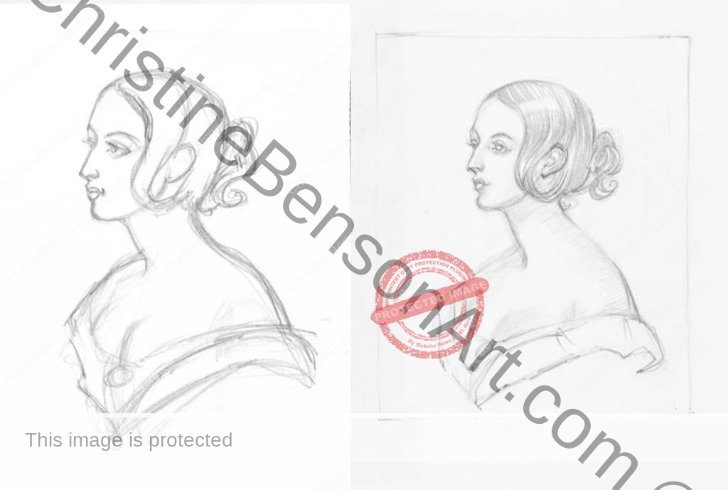 Pencil sketch studies for Georgiana Seymour miniature