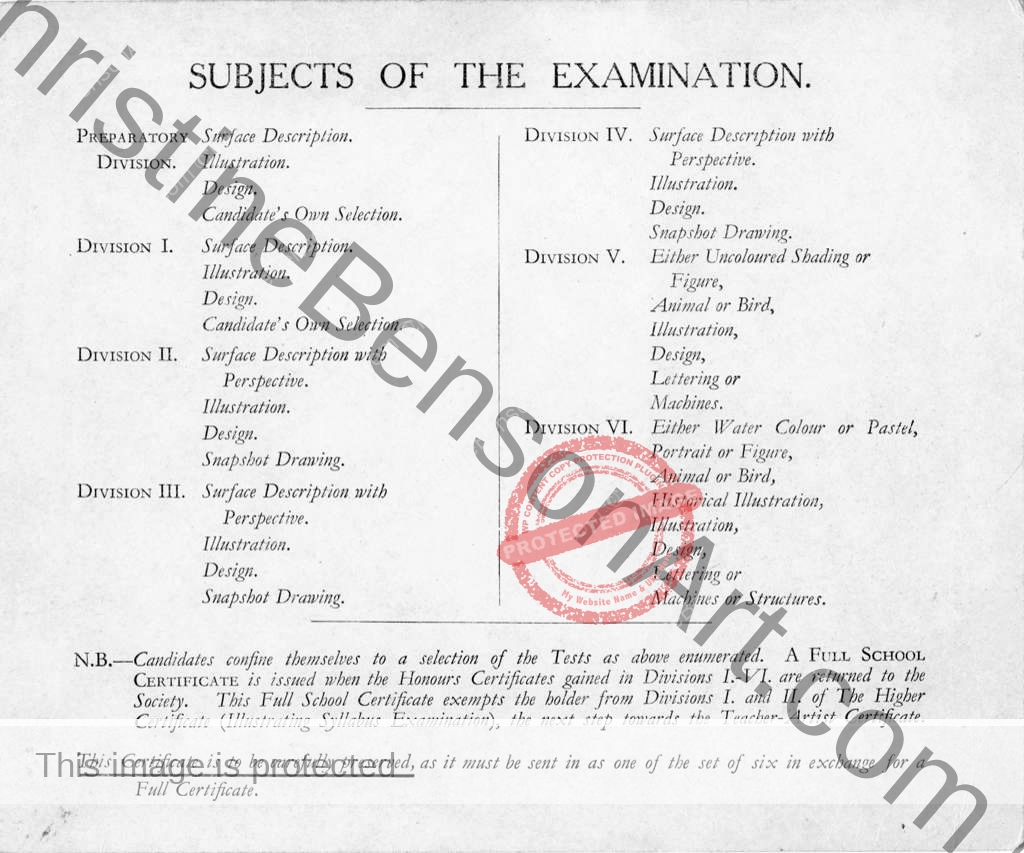 Royal Drawing Society Honours, Division One, May,1938 Reverse