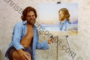 Conrad Selvig the model in front of Fantasy at Dawn painting