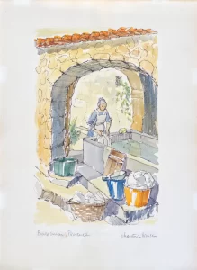 A water color painting of The Wash-House or Le Lavoir