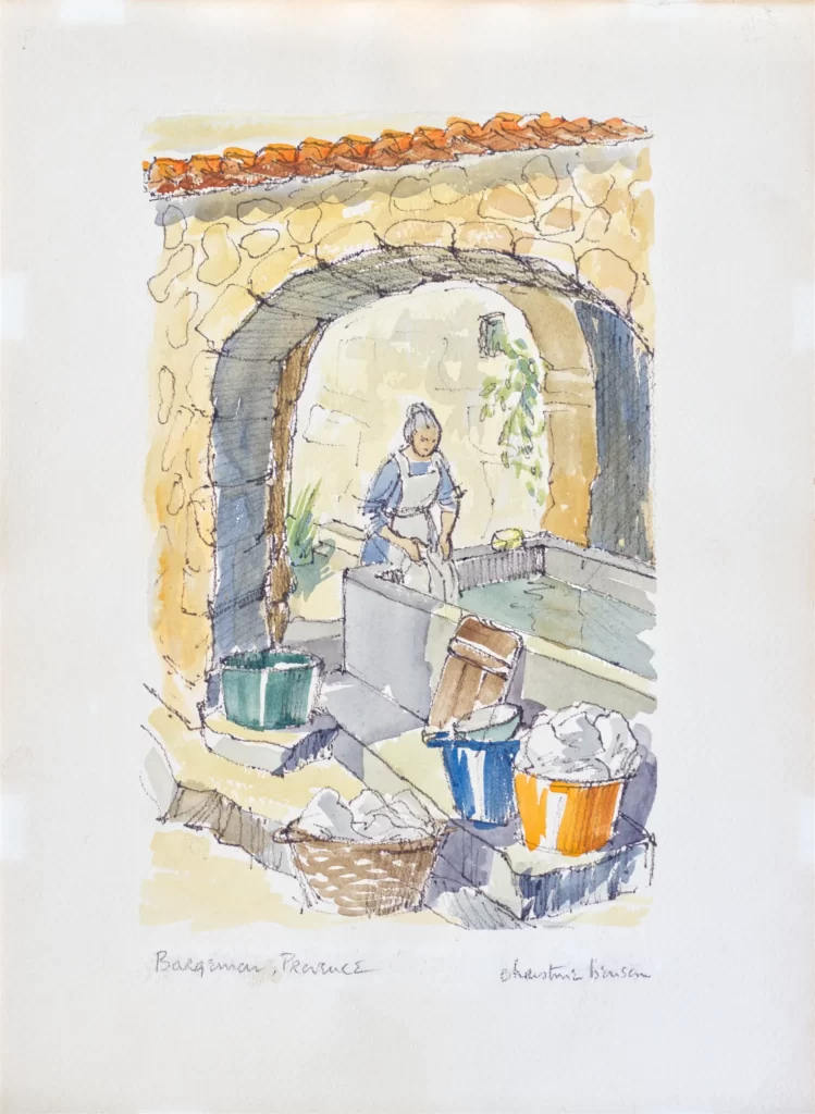 A water color painting of a Bargemon Washer woman