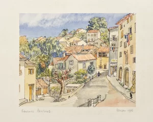 Water color of Fayence village - Robert Fabre Avenue