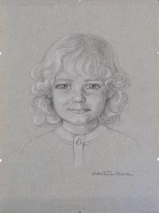 Conte crayon drawing of a young girl Isabella