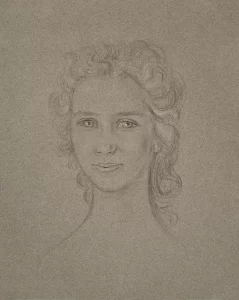 Quick Sketch of a young woman on gray paper with conte crayon