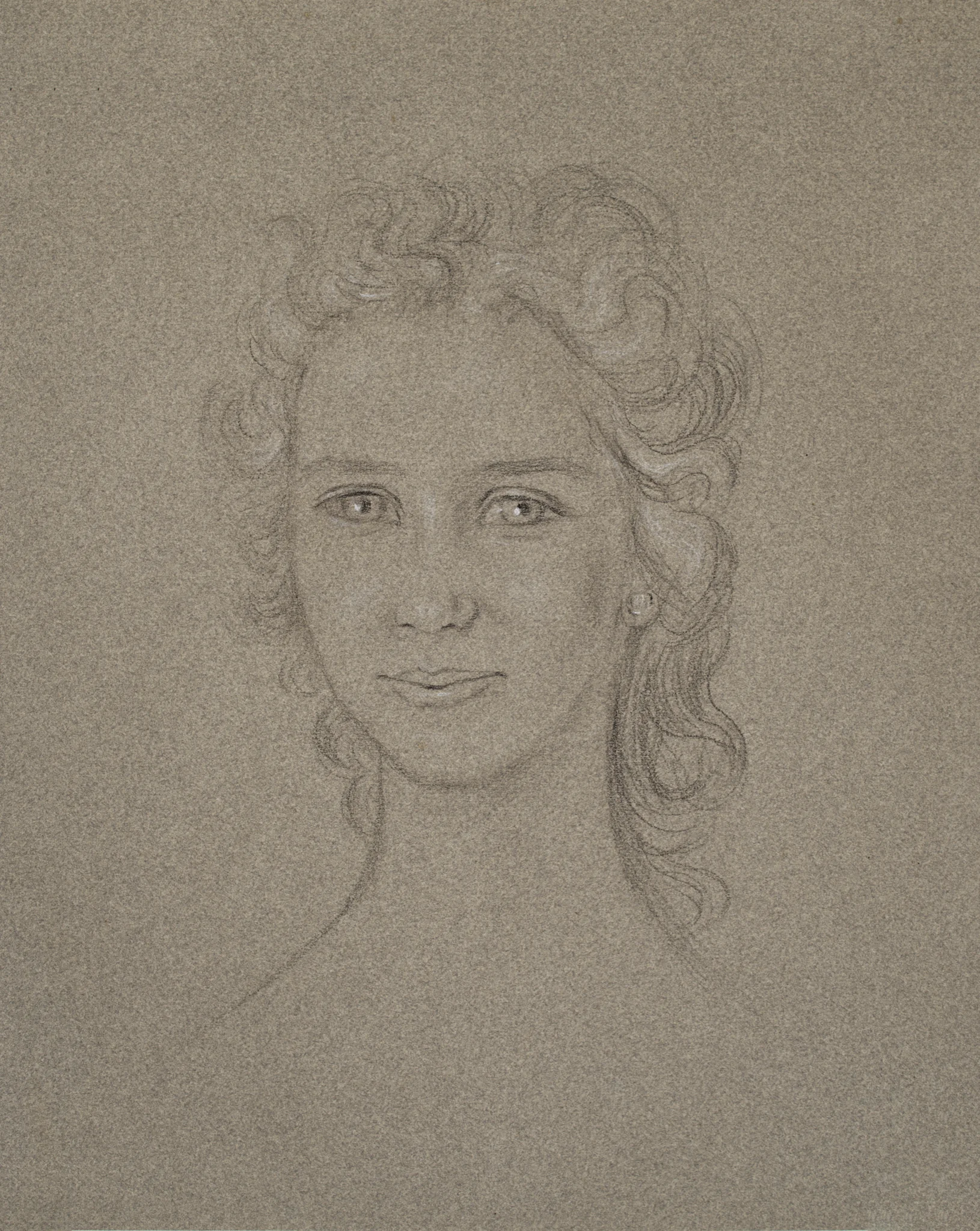 Quick Sketch of a young woman on gray paper with conte crayon