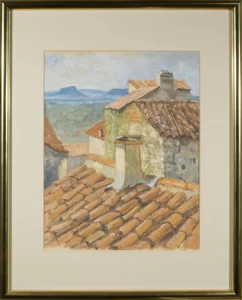 A small pastel of the View of the Esterel Massif from the dining room window