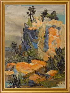 Palette knife painting of rocks near Bagnols-en-Forêt in Provence, France.