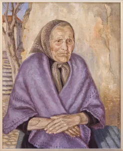 Painting of a very old lady in a shawl