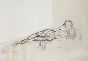 A working sketch of a female figure on a guitar for the Serenade painting