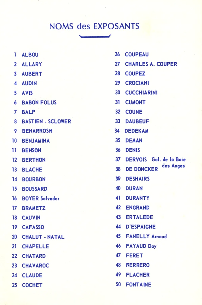 11th Grand Prix de Peinture de Cote d'Azur 1975 participants partial list