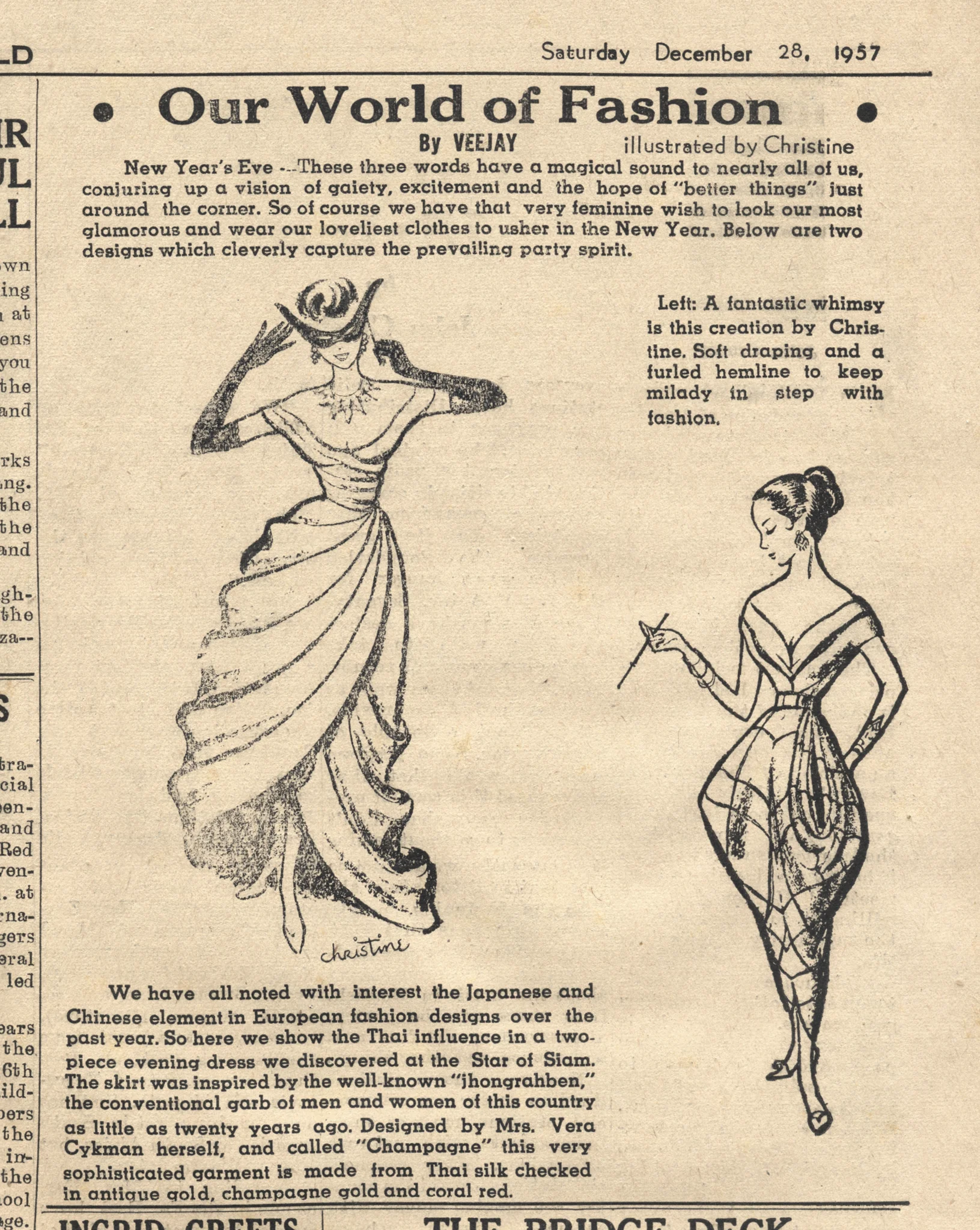 Bangkok World December 28 1957 – Our World of Fashion illustrated article