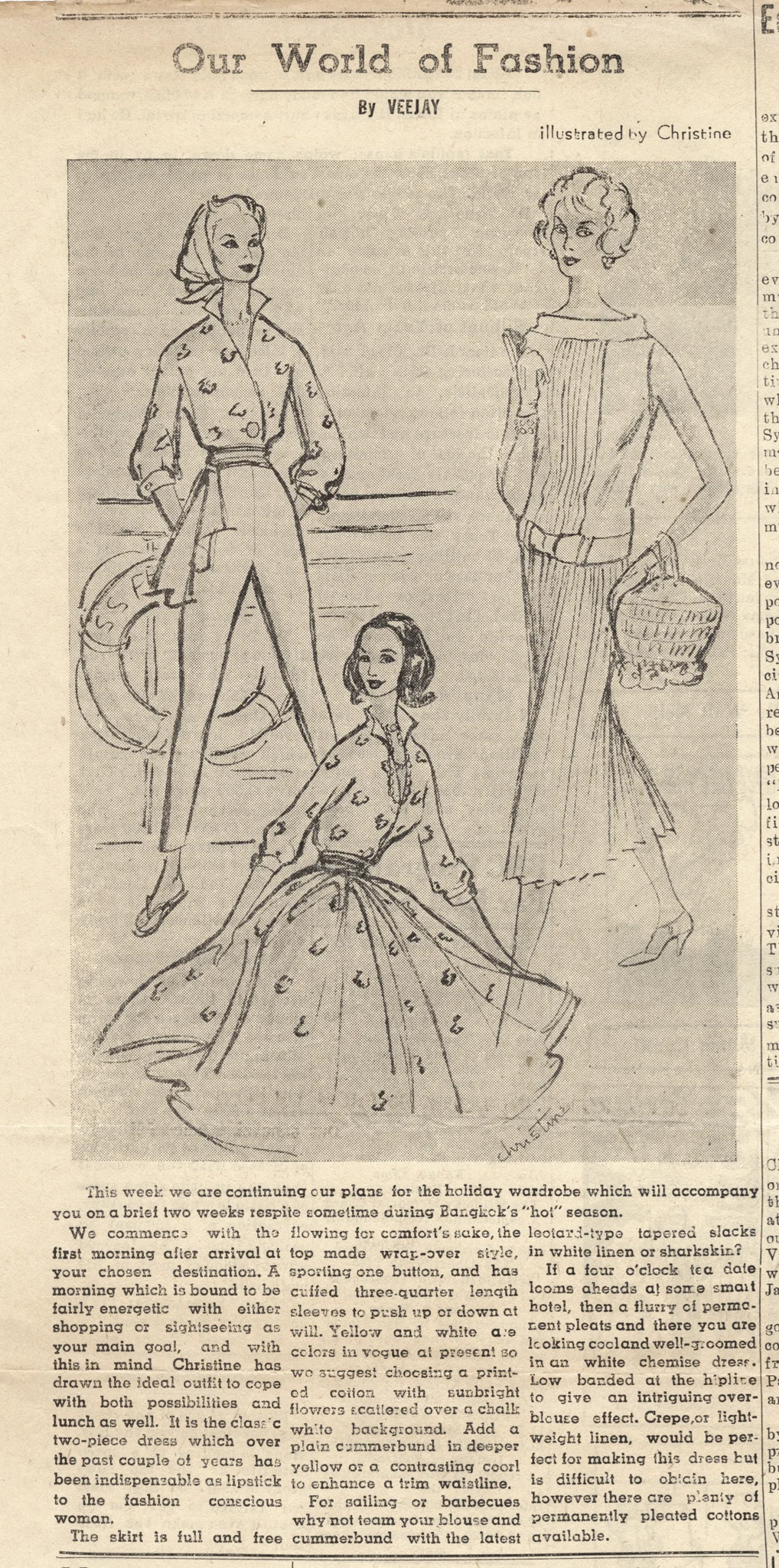 Bangkok World 1957 – Our World of Fashion illustrated article