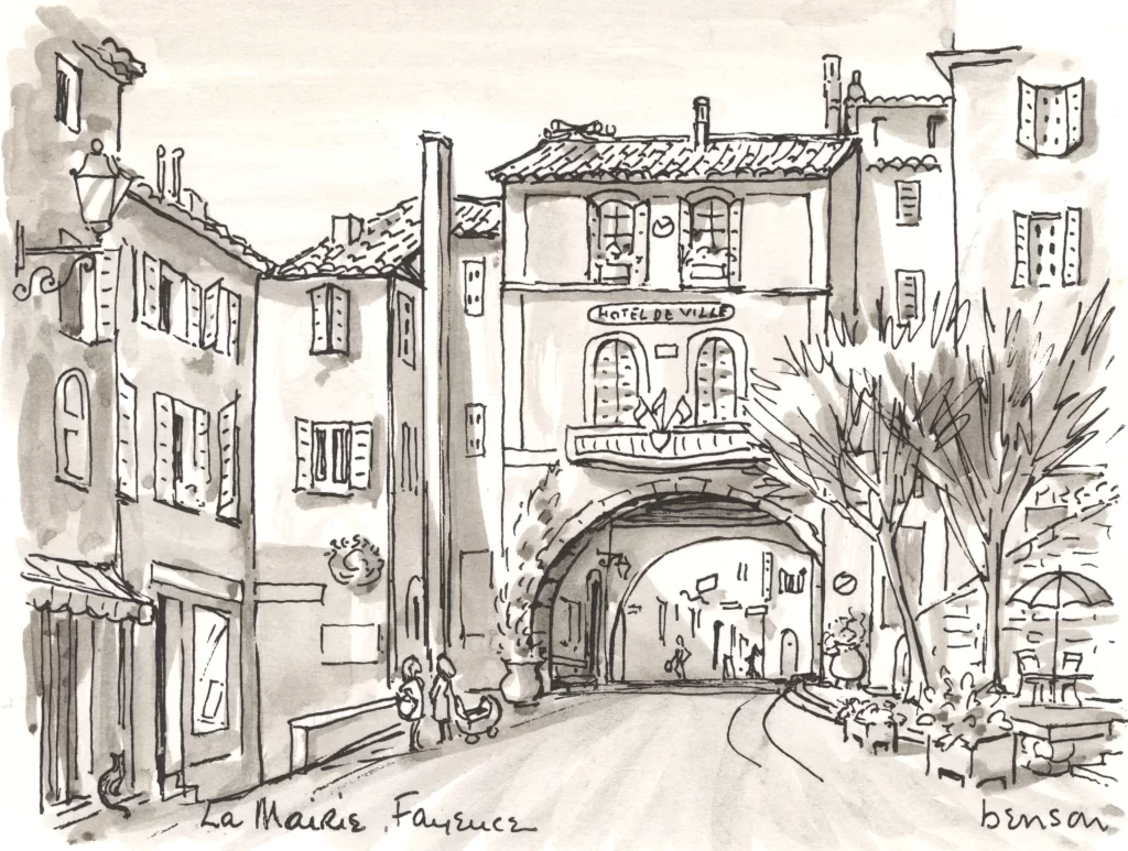 La Mairie, Fayence, monotone drawing