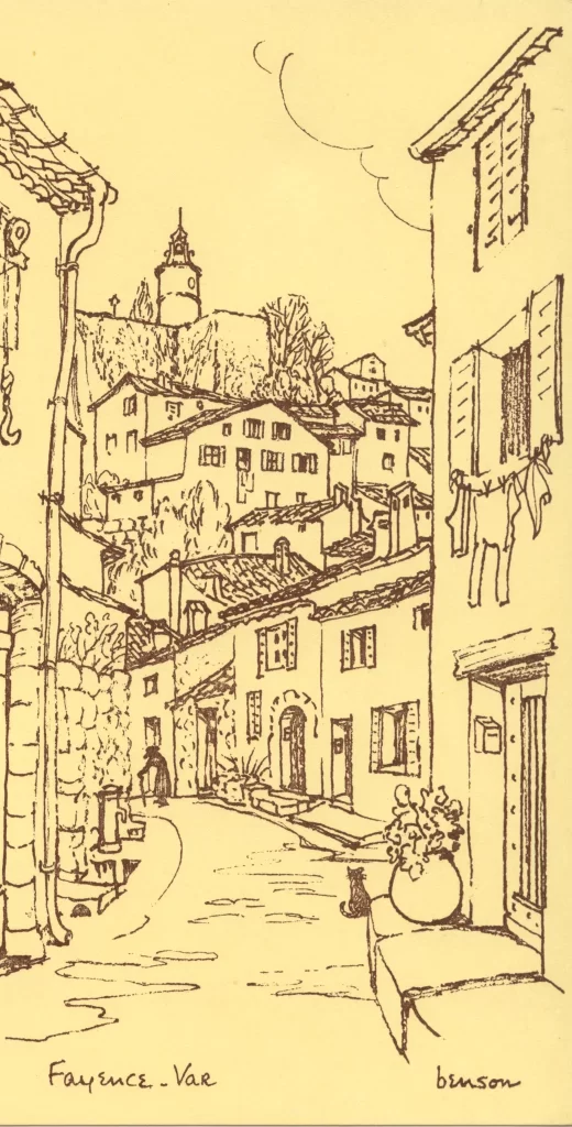 Fayence-Var line drawing printed on sepia colored paper