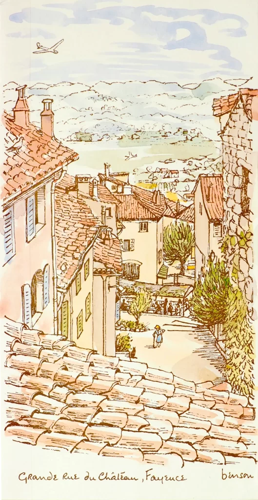 Fayence - View Grande Rue du Chateau hand colored card