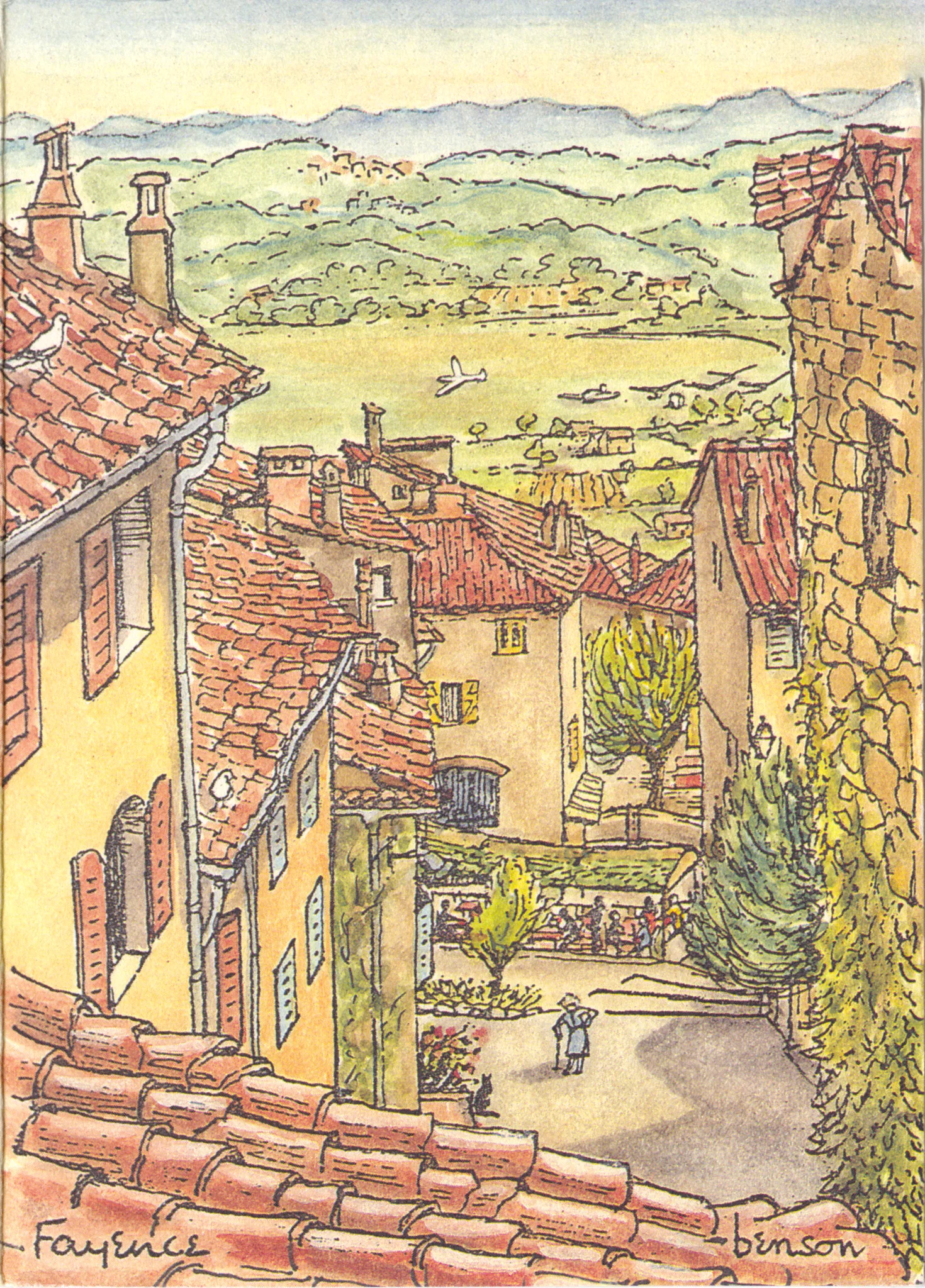 Fayence - View Grande Rue du Chateau color card print