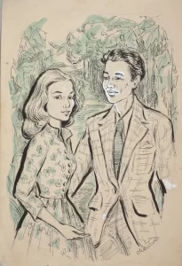 Fairweather couple original drawing 1948 South Africa