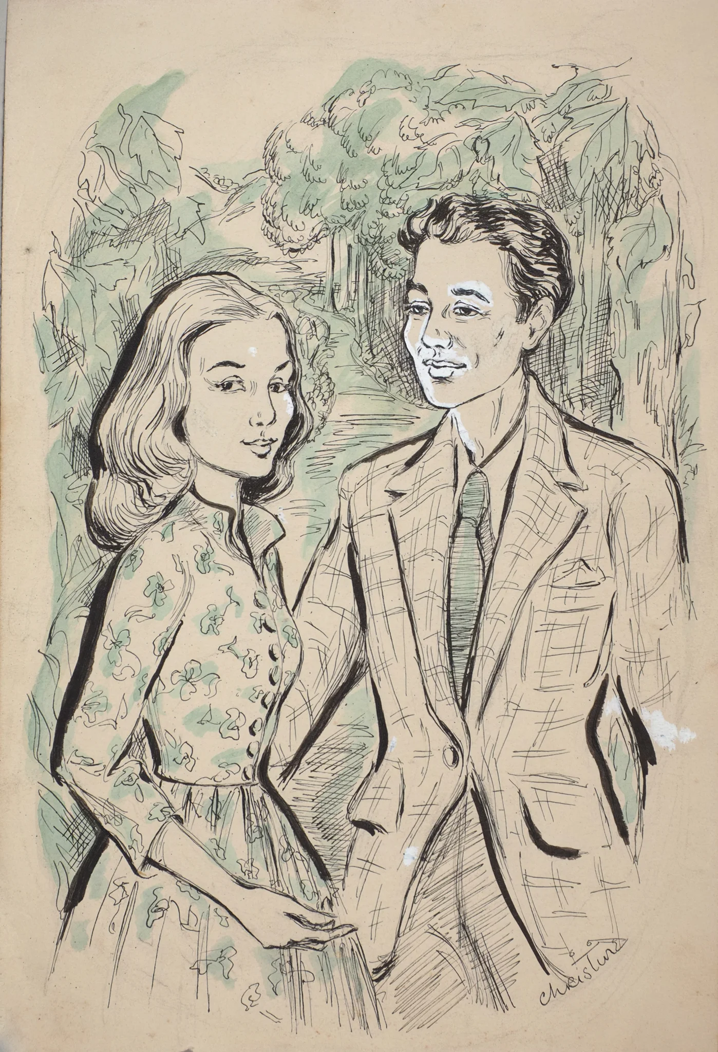 Fairweather couple original drawing 1948 South Africa