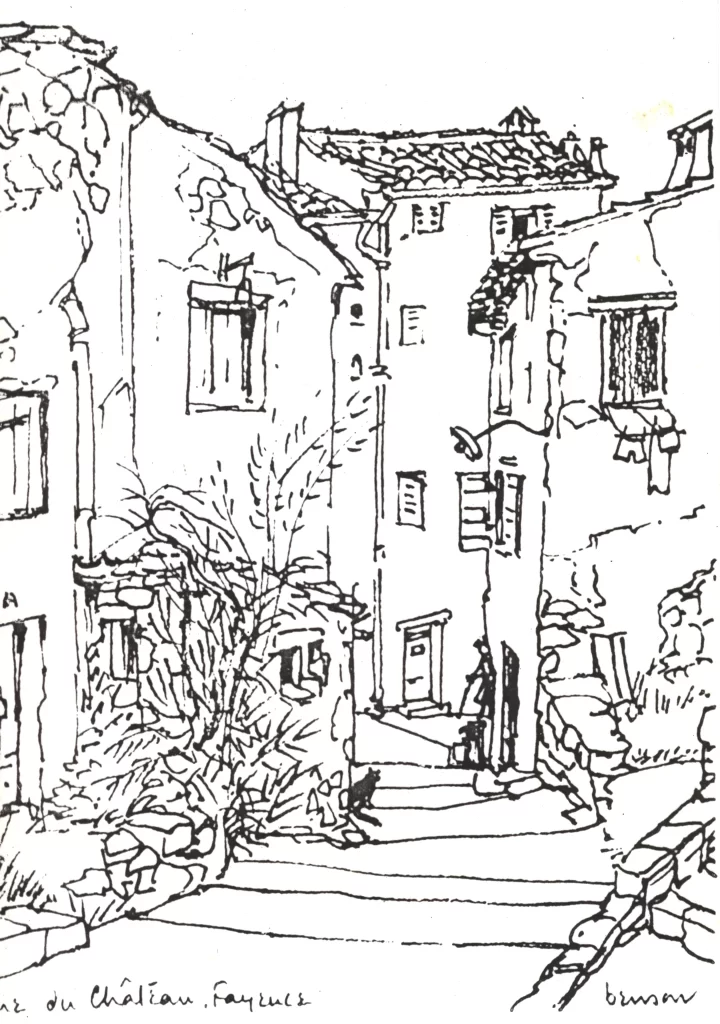 Fayence - upper Rue De Chateau black and white card