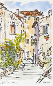 Fayence - upper Rue du Chateau hand painted colour card