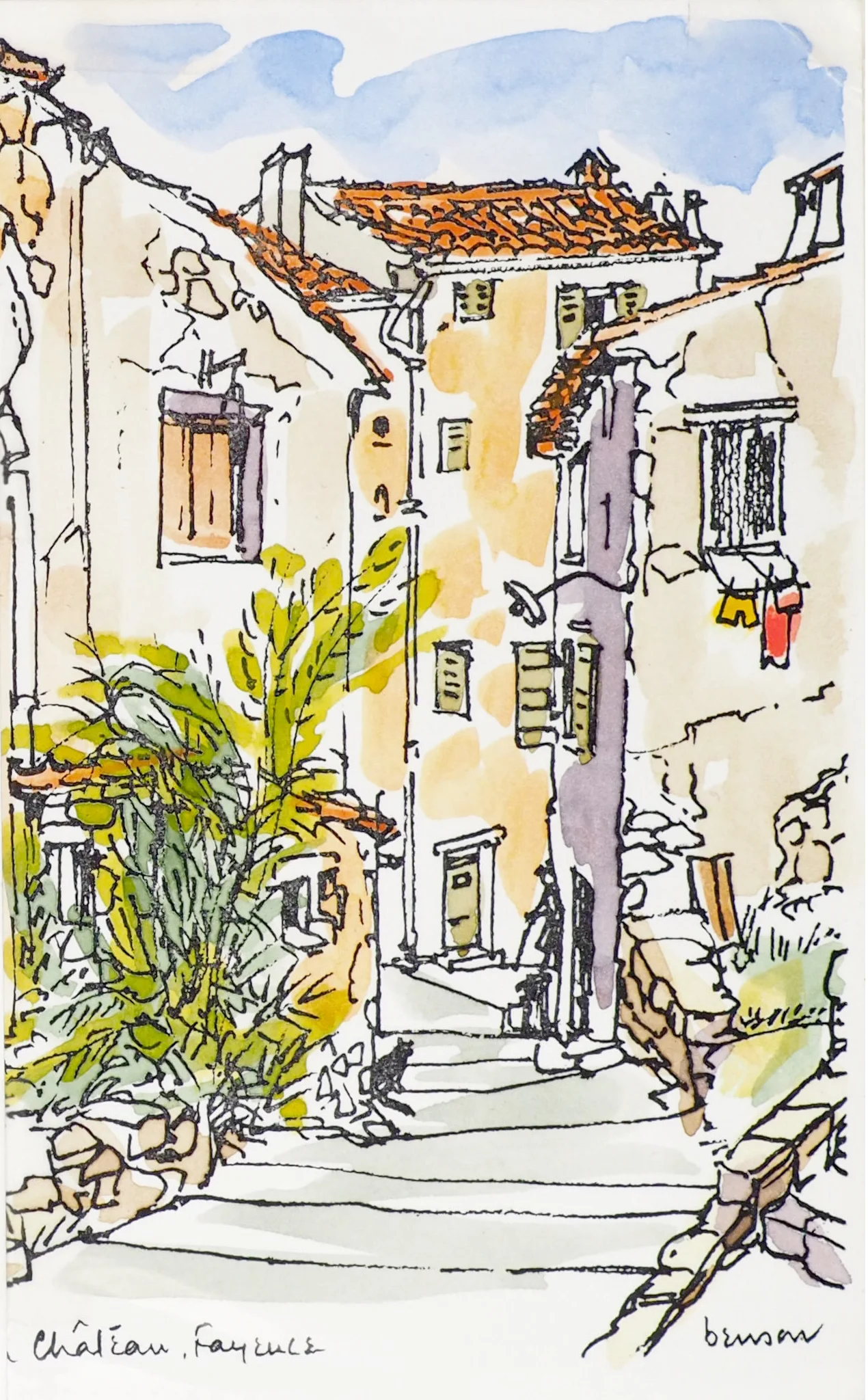 Fayence - upper Rue De Chateau hand painted colour card