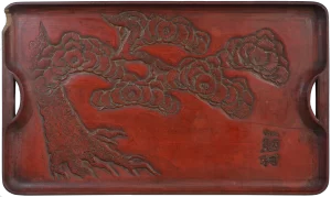 Large carved wooden tray depicting Cherry tree blossoms