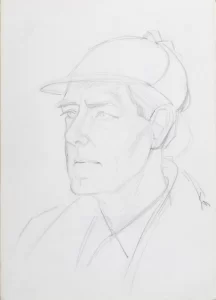 Sketch of Douglas Wilmer as Holmes in 1965